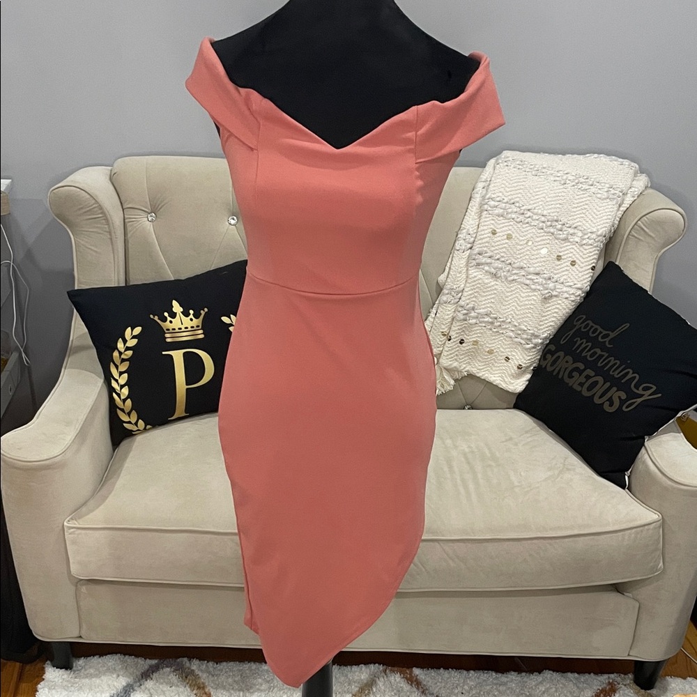 Elegant Off-Shoulder Coral Dress